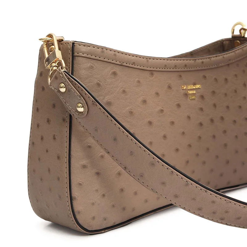 Da Milano Slate Small Ostrich Leather Baguette - Slate for Women | Best Price UAE